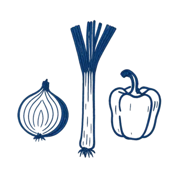 Line drawing of an assortment of fresh vegetables